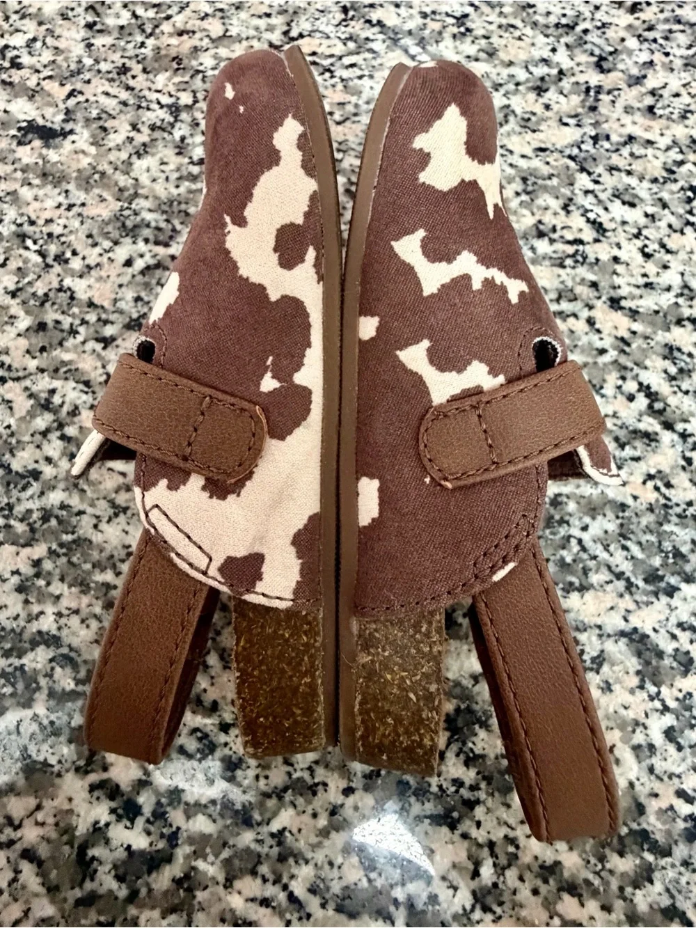 Old Navy Brown and Cream Cow Print Kids Slingback Moccasins